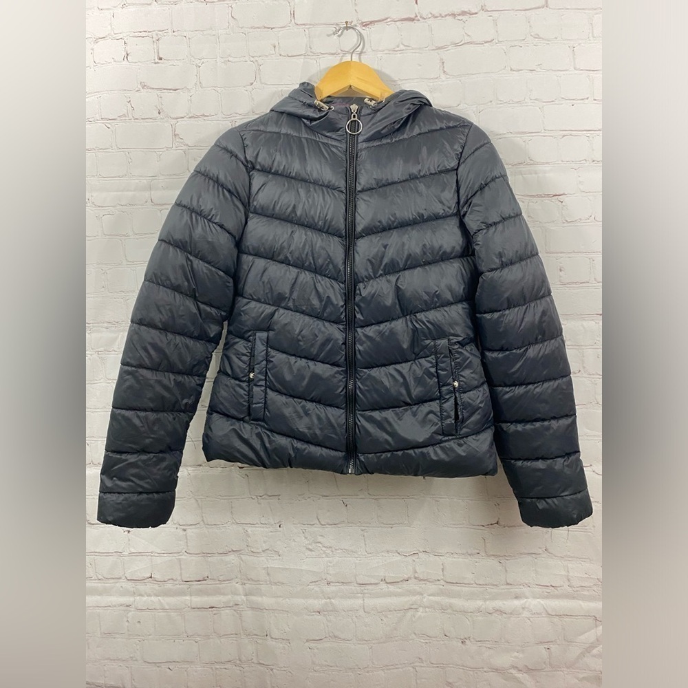 Madden NYC Hooded Womens Puffer Jacket Black Purple Size M